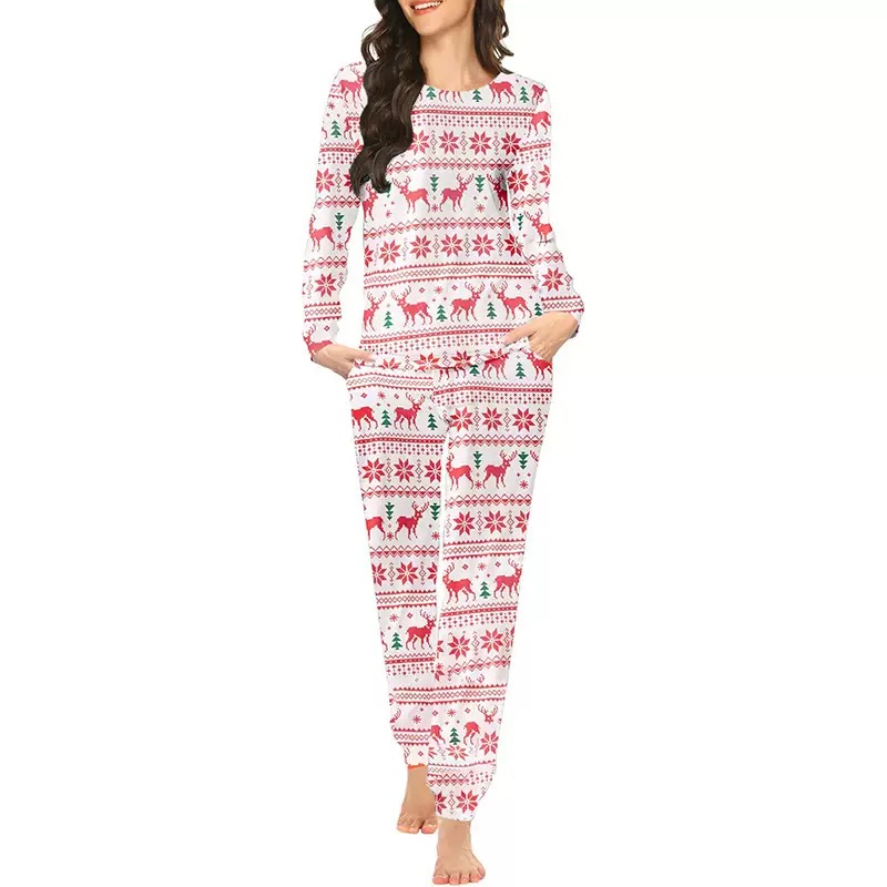 Wholesale Ladies Xmas Loungewear-Long Sleeve Holiday PJs for Women