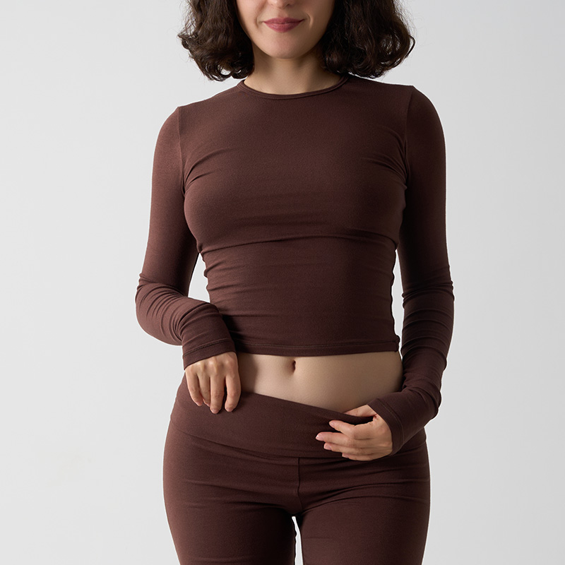 Sk1260 Women's Long Sleeve Lounge Crewneck Crop Top Slim Fitted Cotton T Shirt Workout Gym Yoga Running Shirts for Women