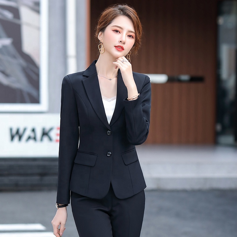 Hotel Spring &amp; Fall New Arrivals Women's Elegant Black Outwear Button Decoration Classy Formal Professional Suit