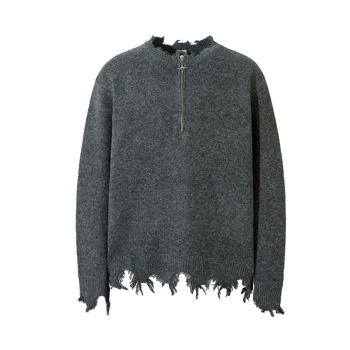 2025 New American Street Distressed Fringe Knitwear Designer Asymmetrical Semi-open Collar Niche Sweater Women Autumn Winter