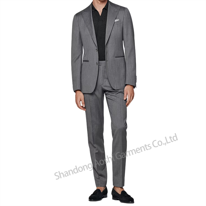 Tailored Men's Hip Lapel Collar Striped Fabric Suit Half Lining Business Casual Apparel