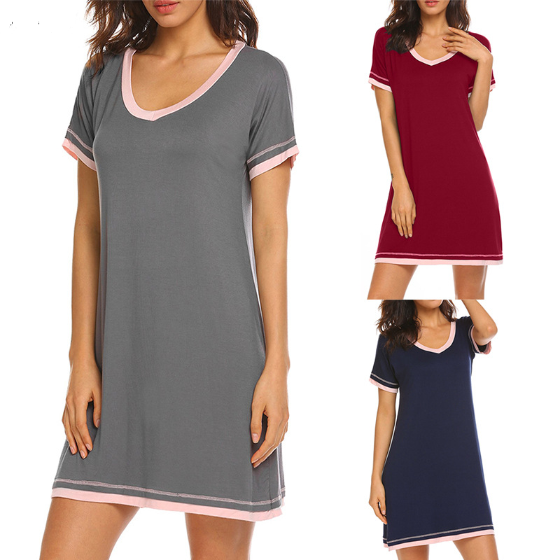 Women's Autumn/Spring/Summer Elegant Luxury Solid Color Breathable Short Sleeve Nightgowns Sleepwear Casual Loungewear Cotton