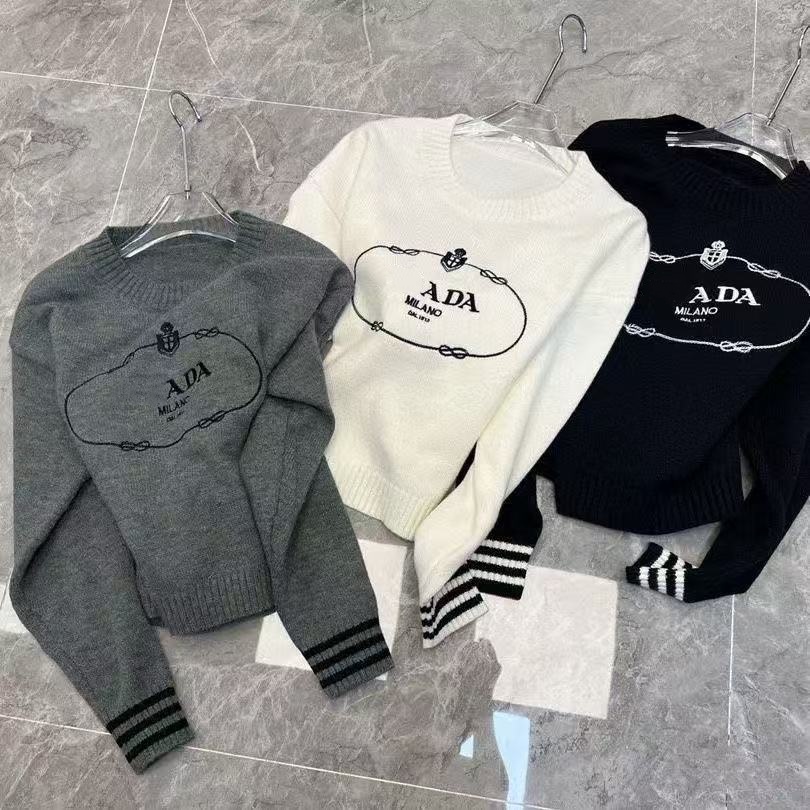 Luxury Designer Women's 100% Cotton Pullover Embroidery Long Sleeve Casual Knitted Top with Custom Logo Winter Knit Sweater
