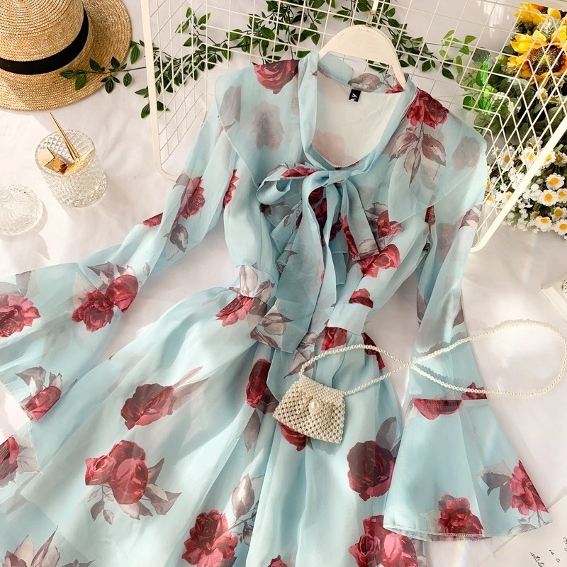 Spring 2021 Fashion Women's Sweet Lace with Flounce Collar and Flared Sleeves of Apparel