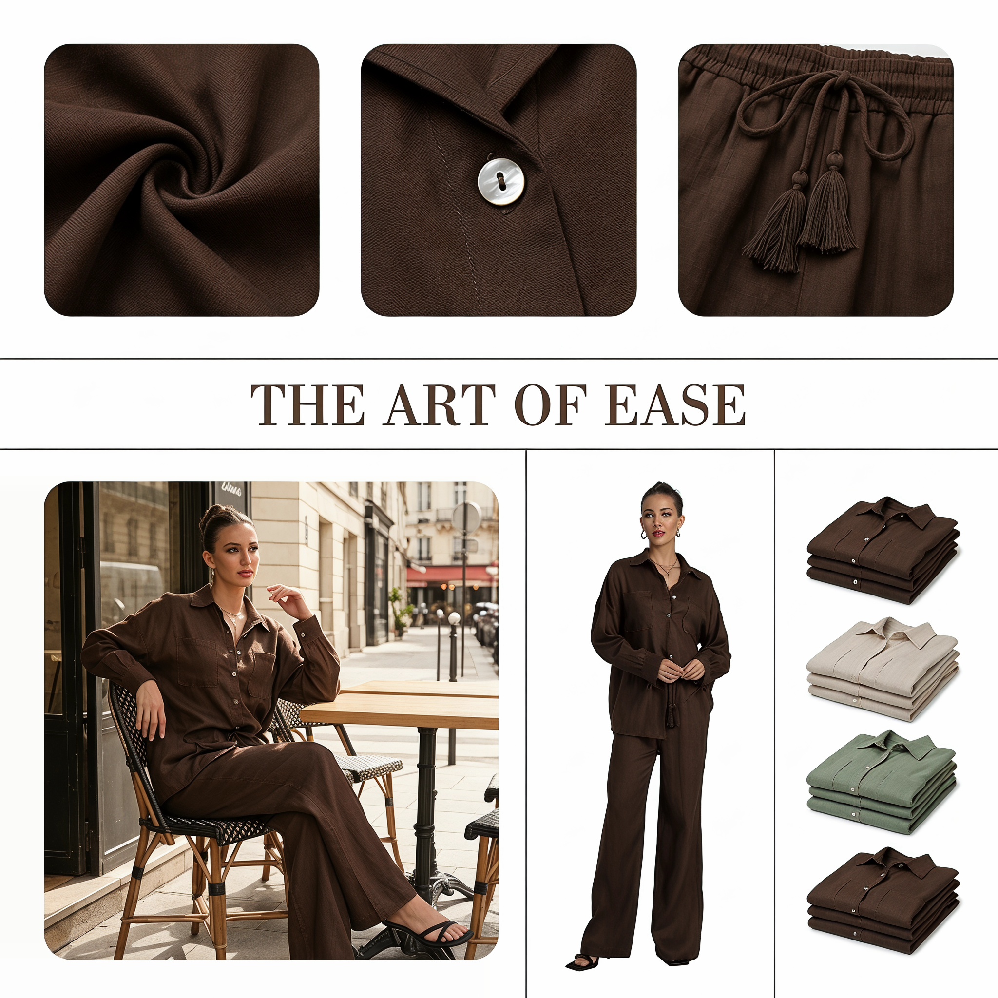 100% Linen High-Count Solid Regular-Fitting Women's Shirt Straight-Leg Business Trousers Set Formal Winter Wear