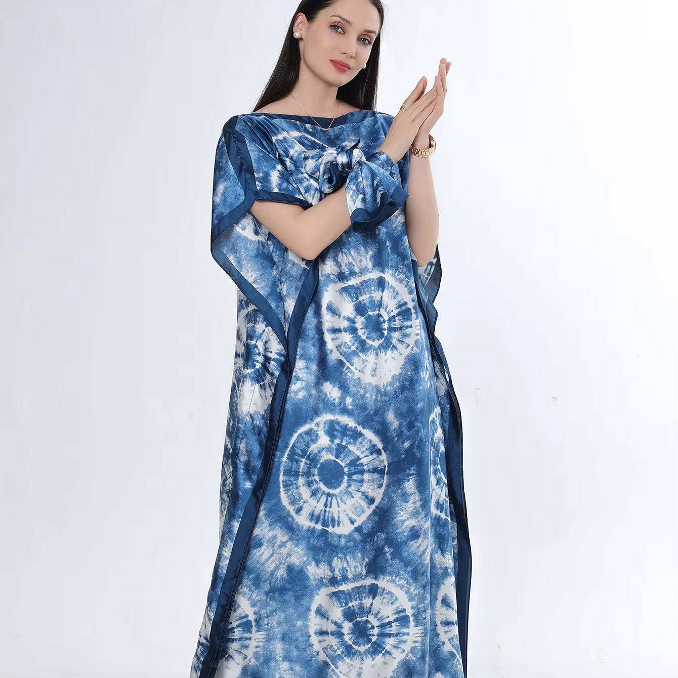 2025 Popular Girl's Brand Silk Robes With Scarf Luxury Ethnic African Loose Printed Women's Satin Silk Muslim Kaftans