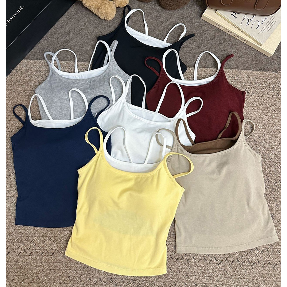 Women's Solid Color Slim Fit Cami Shirt Double Strap Comfortable Sleep Tank Top for Spring Summer Hot Sale Set