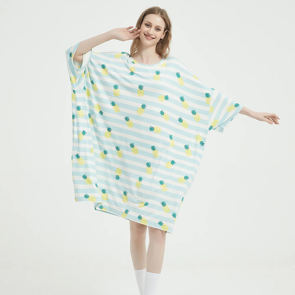 Custom Design Summer Cooling Ecofriendly Plant Viscose Breathable Oversized Plus Sized Sleeping Nightgowns Long Women Sleep Tee