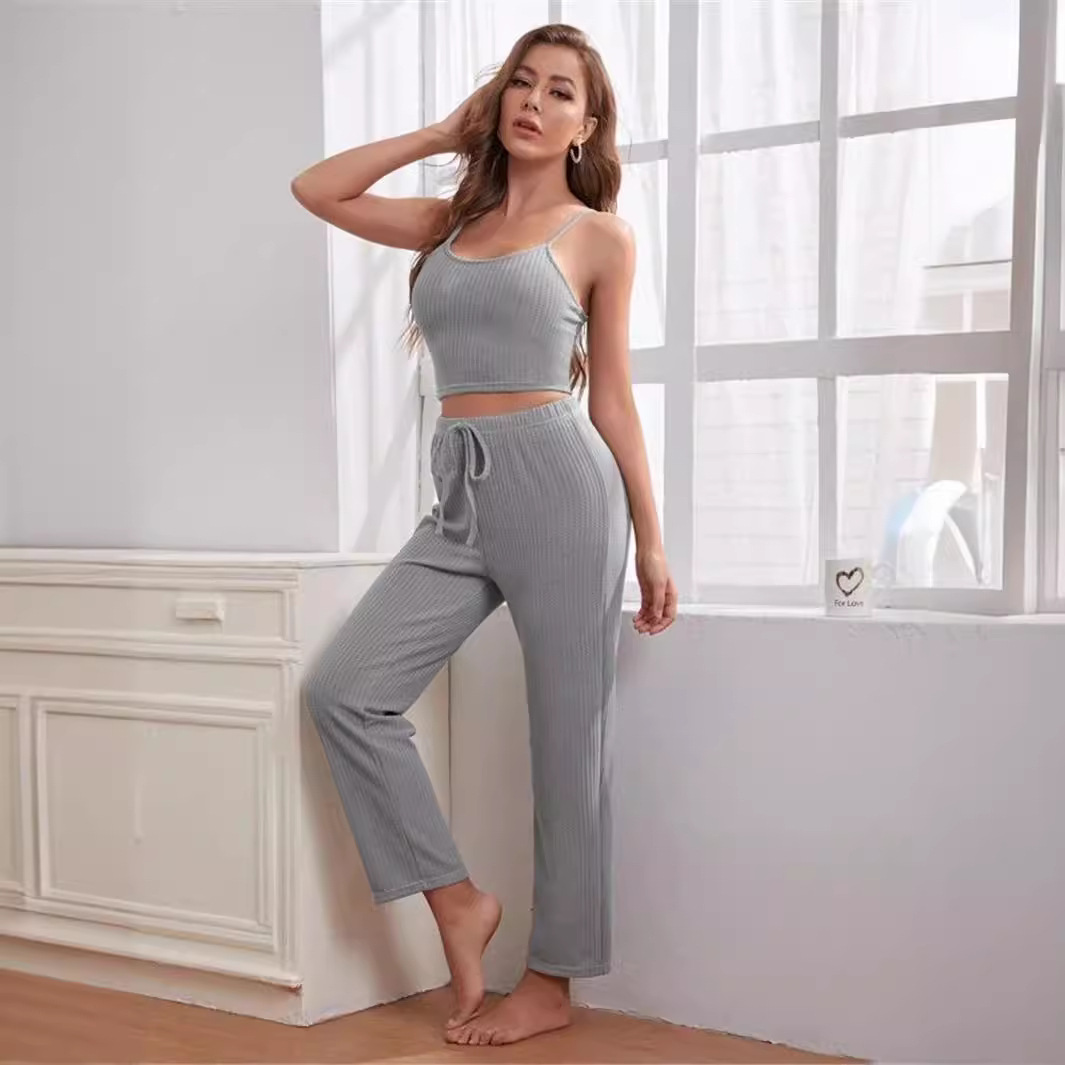 Women's Fashion Sexy 3-Piece Lounge Wear Knit Top Pants and Robe Summer Loungewear Sleepwear Set