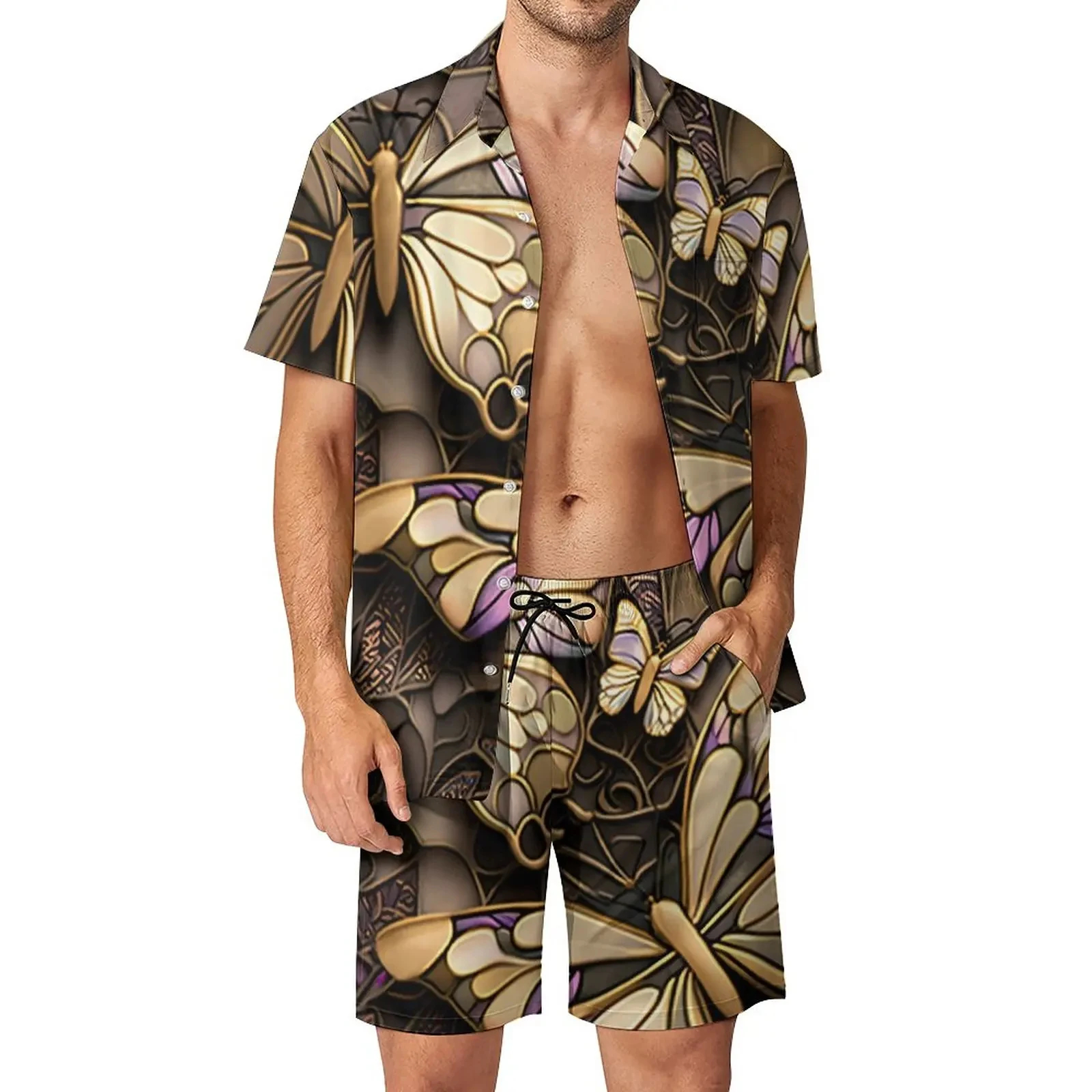 Beachwear Outfit Lightweight Resort Wear Apparel Fashion Resort Set Tropical Print Shirt and Shorts Vacation Ready Beach Outfit