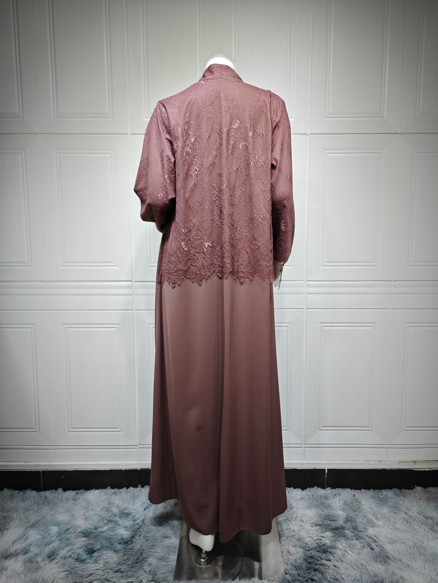2026 Summer Factory-Direct Modest Womens Abaya Breathable Lightweight Elegant Long Dress Coat Nida Material Lace Patchwork