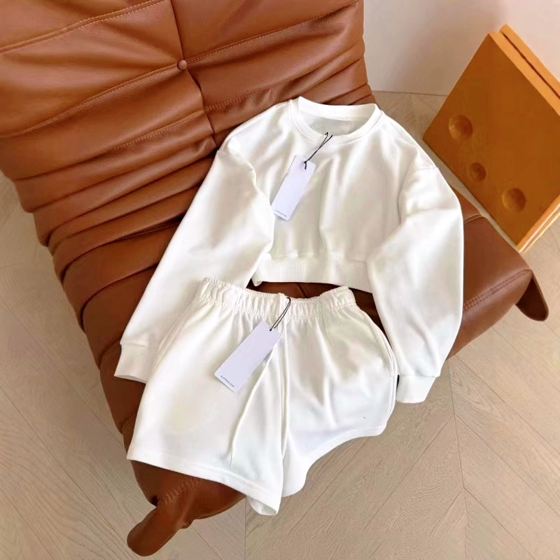 Designer's New logo Round Neck Short Hoodie+elastic Waist Shorts Yoga Workout Set Casual Women's Set