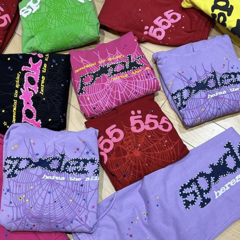 Wholesale 1688 Brand Clothing Distributors Spider Hoodie 555 Custom 3D Logo Puff Print Streetwear Hoodie Vvs Cotton Hoodies Apparel