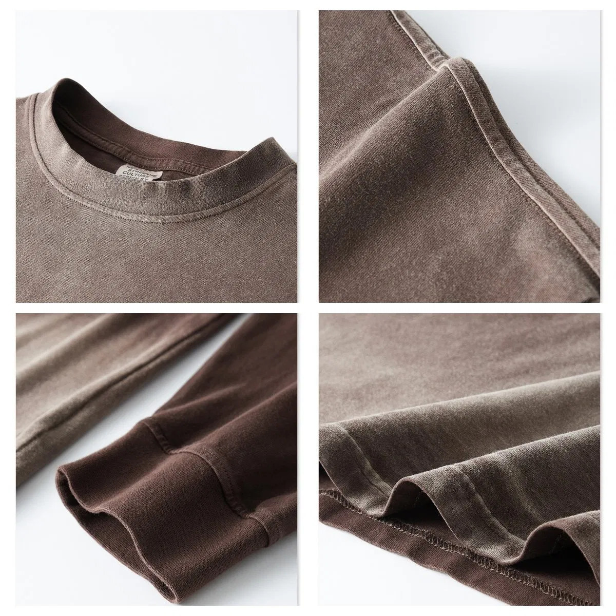 Apparel Wholesale Men 100% Cotton 260g Heavyweight High Quality Vintage Washed Oversized Blank Streetwear Custom Puff Print Designer Long Sleeve Tee Shirt