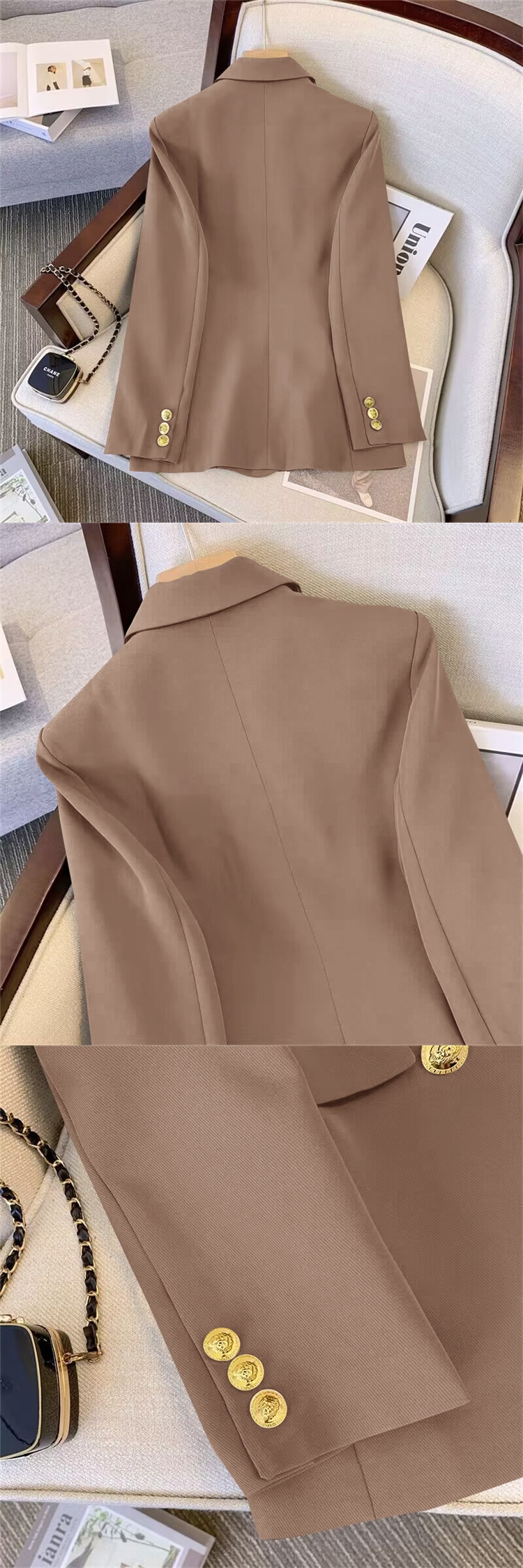 Office Lady Business Trendsetter Breasted Trim Suit Tops Detail 3
