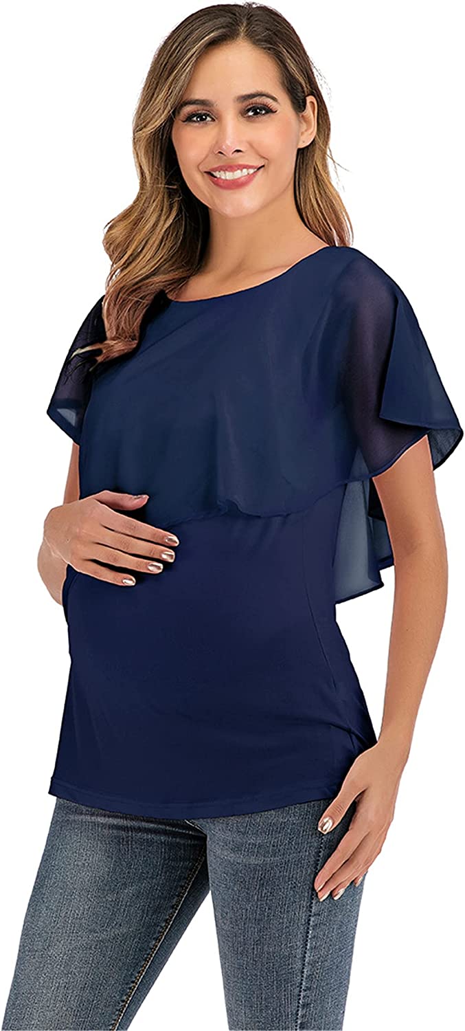 Women Pregnant Maternity Nursing T Shirts Women's Double Layer Blouse Maternity Nursing Wrap Tee Top
