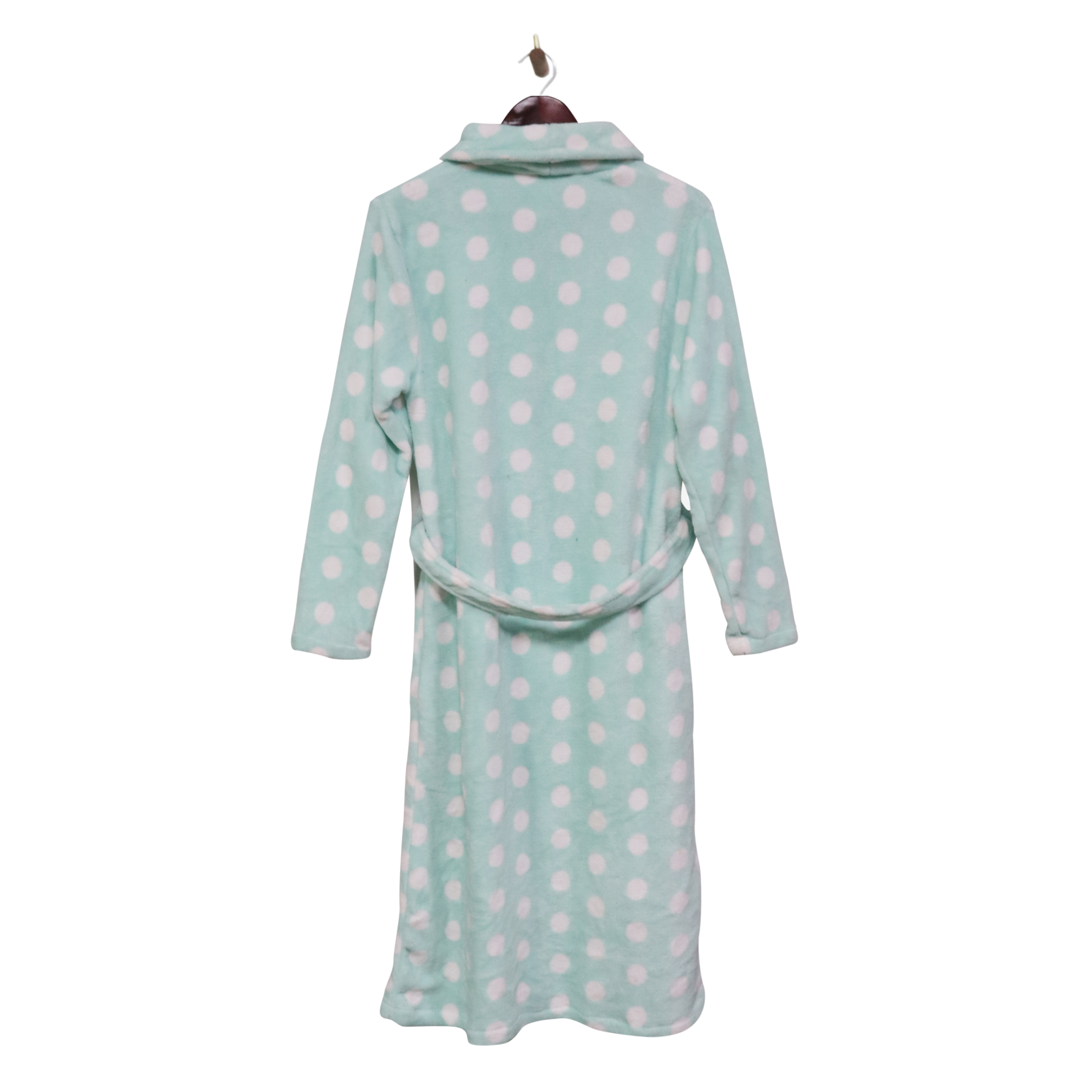 Customized Women's Long-Sleeved Nightgown 100% Polyester Flannel Bathrobe Dots Design Thermal Coral Fleece Spa Robes for Autumn