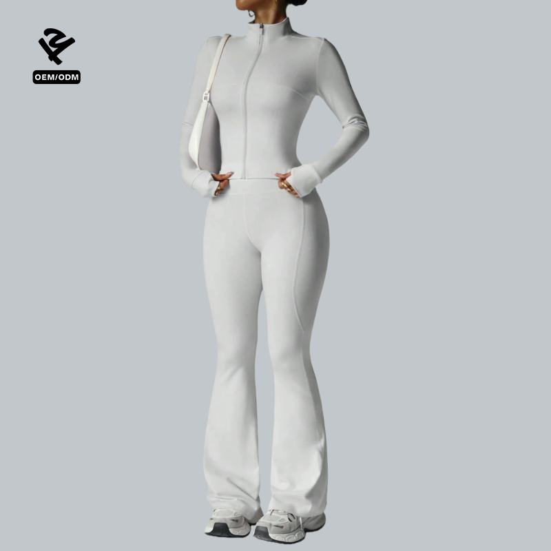 Women Zipper Long Sleeve Push up Leggings Yoga Sets Gym Fitness Nude Sets Activewear Workout Running Clothes Sportswear Apparel