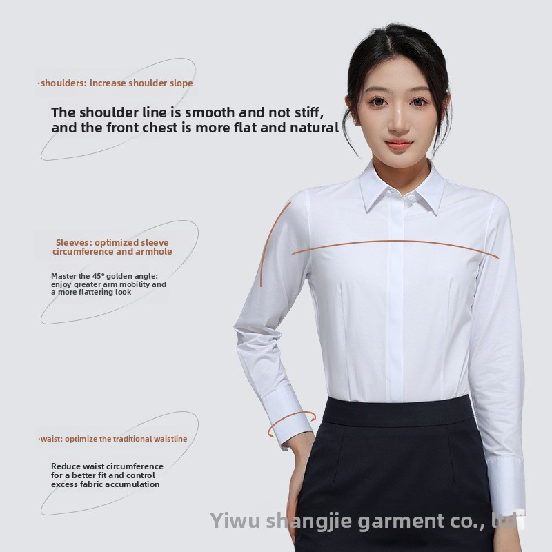 Customizable Women's Long Sleeved Business High Elasticity Women's Shirt, Premium Pima Cotton Women's Shirt