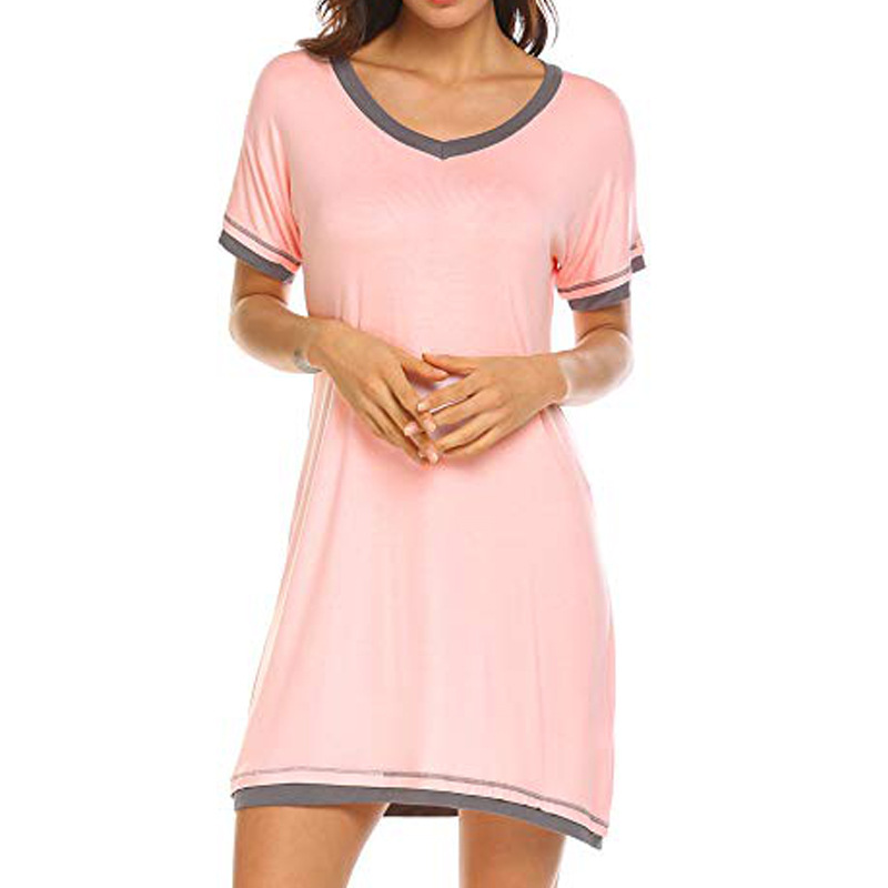 Women's Autumn/Spring/Summer Elegant Luxury Solid Color Breathable Short Sleeve Nightgowns Sleepwear Casual Loungewear Cotton