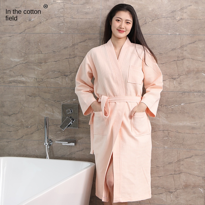 Pure Cotton Breathable Hotel Bathrobes Wholesale Waffle Fabric Absorbent Summer Thin Beauty Salon Women Full Length XL