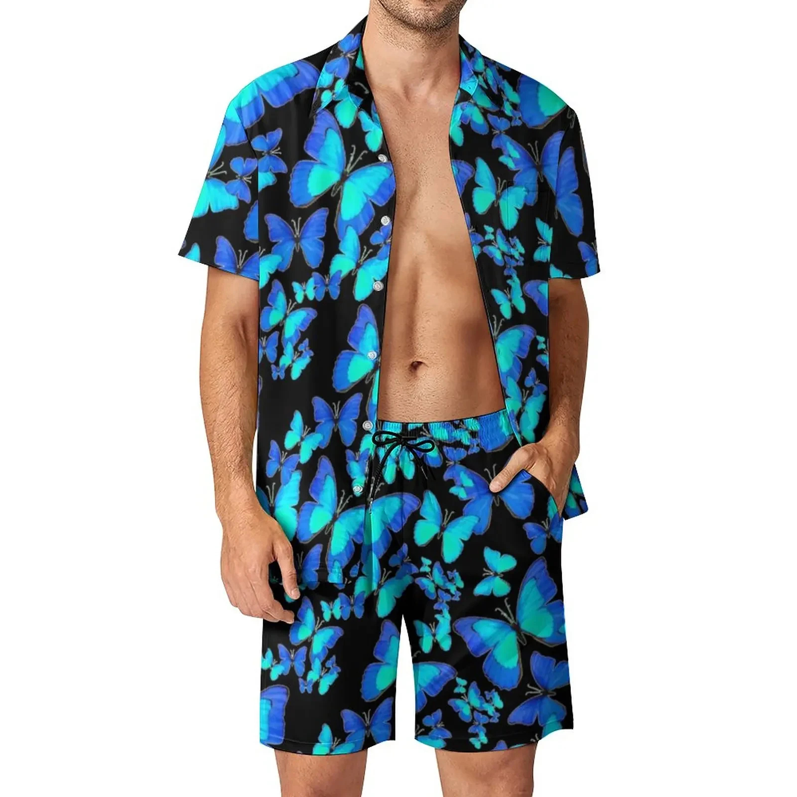 Beachwear Outfit Lightweight Resort Wear Apparel Fashion Resort Set Tropical Print Shirt and Shorts Vacation Ready Beach Outfit