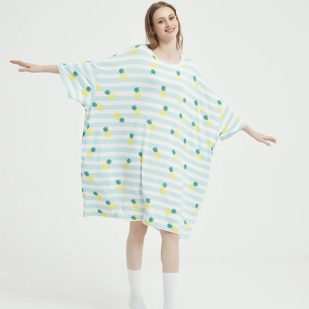 Custom Design Summer Cooling Ecofriendly Plant Viscose Breathable Oversized Plus Sized Sleeping Nightgowns Long Women Sleep Tee