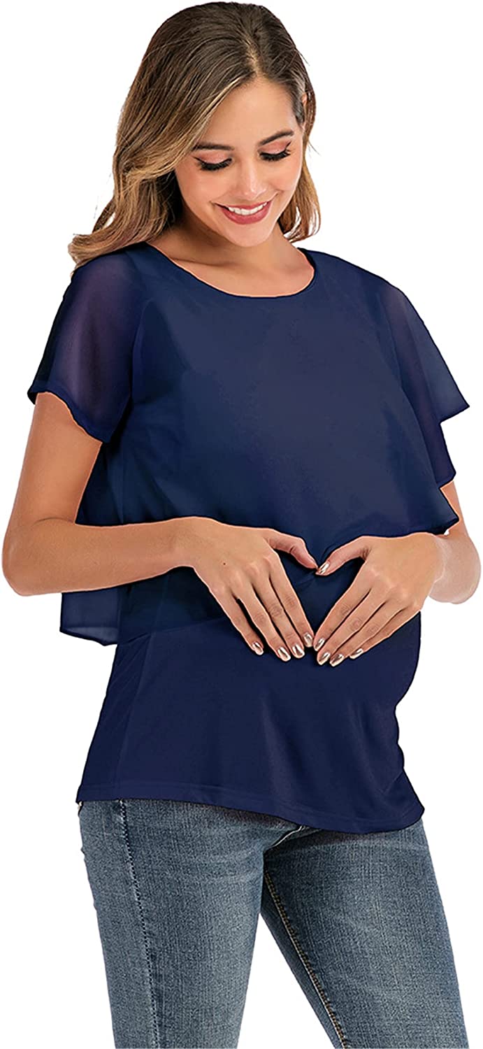 Women Pregnant Maternity Nursing T Shirts Women's Double Layer Blouse Maternity Nursing Wrap Tee Top