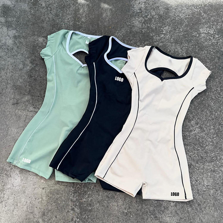 Women's Sports Bodysuits &amp; Jumpsuits Quick-Dry Backless Color Block Design Contrast Colors For Gym Sports Shortsleeve Activewear
