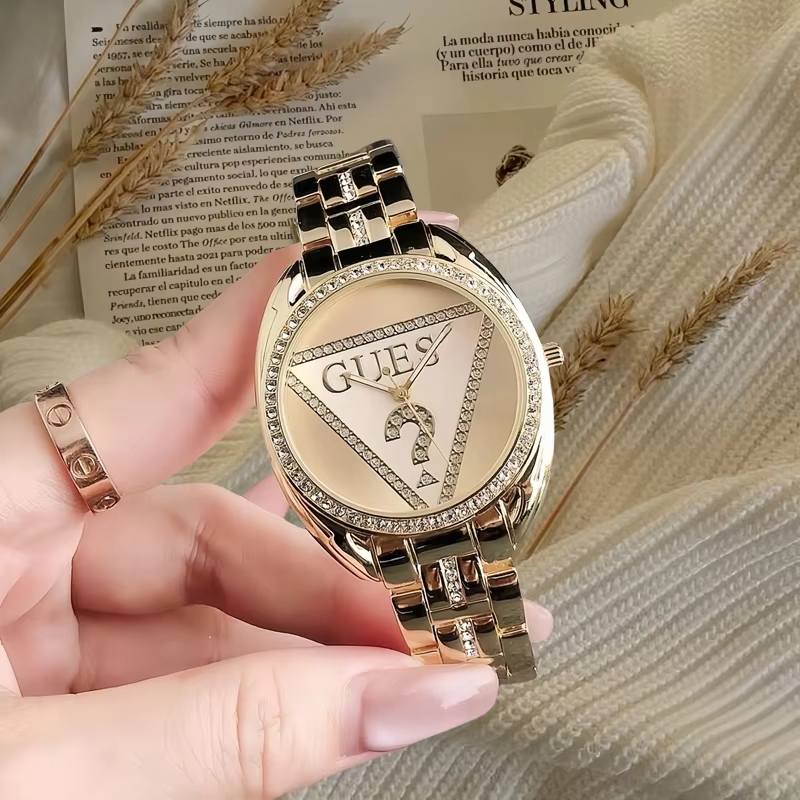 High Quality Women's Luxury Watch Alloy Two-Tone Bracelet Rhinestone Bezel Elegant Quartz Watch 38mm 20mm Glass Dial