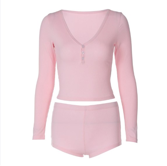 Women's Custom Soft Lounge Pajamas Set Solid Pattern Spring/Summer/Autumn Casual Sleepwear Two-Piece Clothing