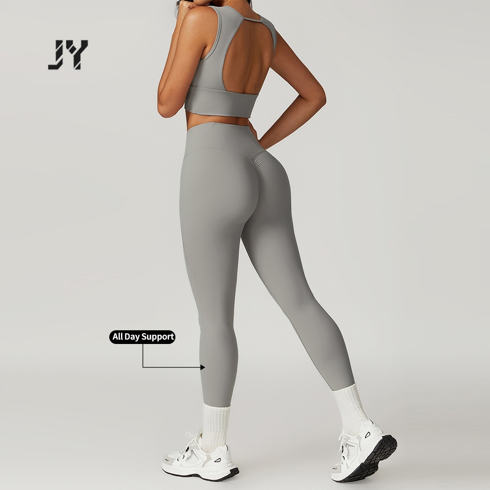 JY Seamless Yoga Set Women Scrunch Butt Lifting Leggings Cut Out Sports Bra Tummy Control Gym Workout Fitness Clothing Wear