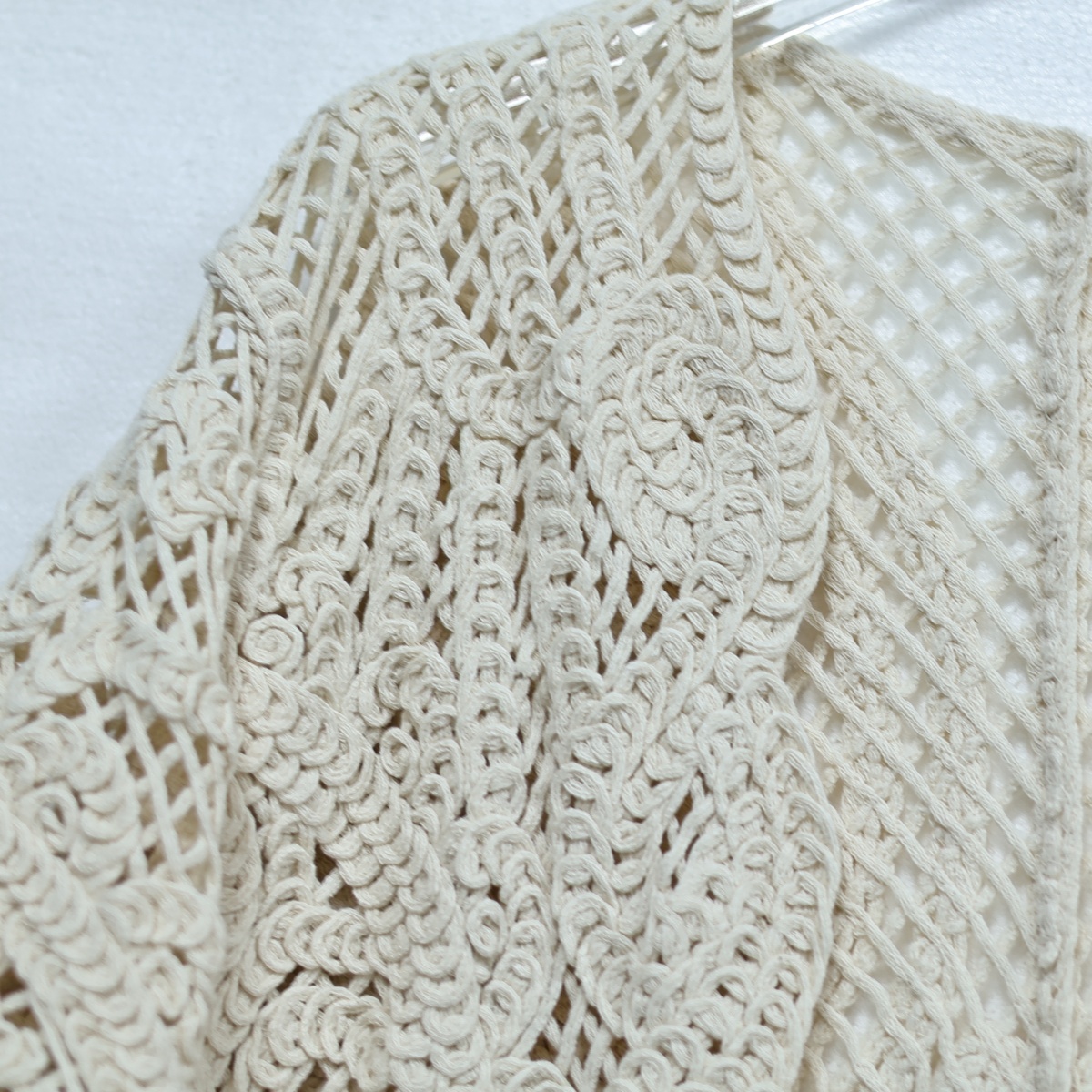 Women Beige Lace Crochet Lightweight Hollow Out Openwork Detail 1