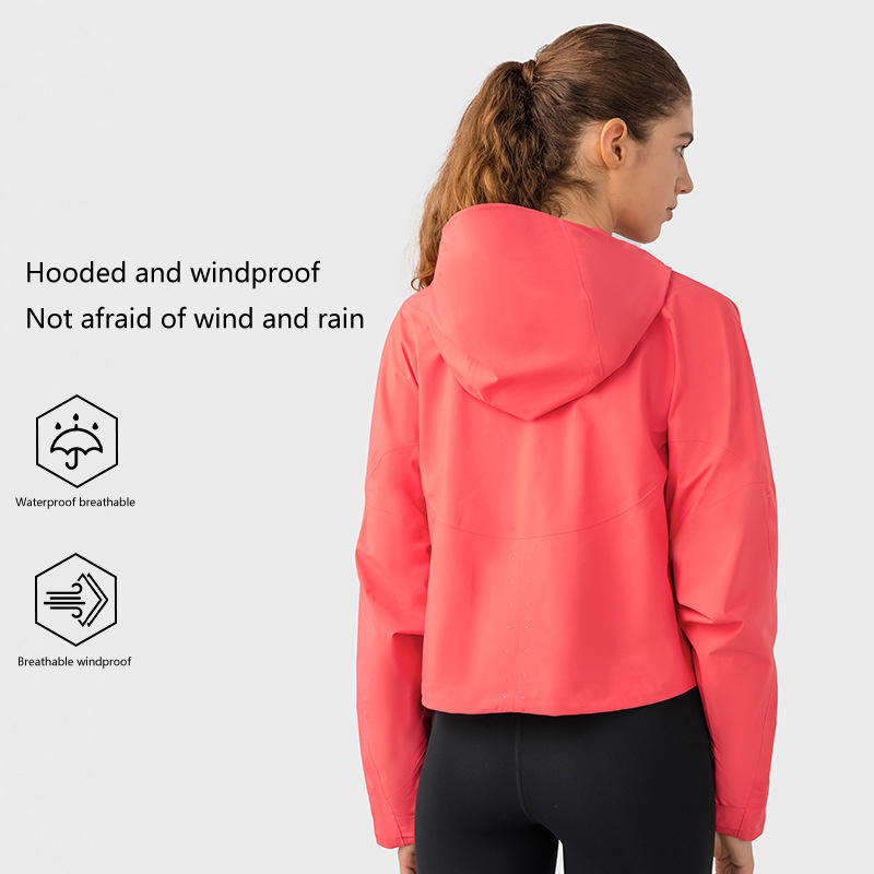 Custom Women's Short Hooded Sports Jacket Wholesale Outdoor Mountaineering Clothing Breathable Windproof for Hiking Camping