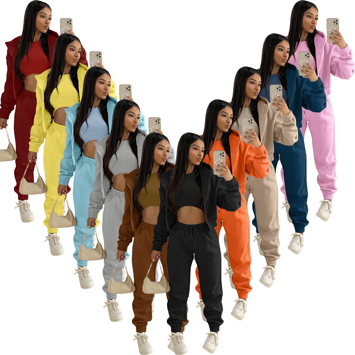 European and American Women's Le Costume Sportif 3-piece Pants Hoodie Sports Fashion Casual Winter Sportswear Set