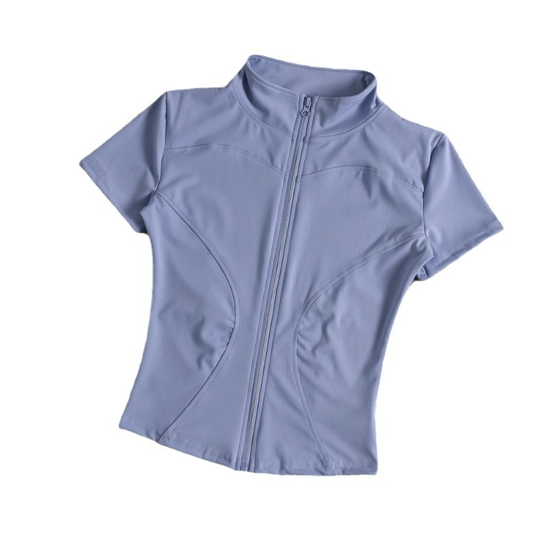 New Summer New Naked Nine Quarter Sleeve Zipper Sweat-Wicking Spandex/Polyester Fitness Women's Riding Outdoor Sports Yoga Top