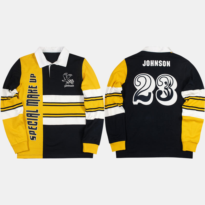 Custom Rugby Jersey Long Sleeves 350gsm Yarn Dye Striped Recycled Polyester Breathable Team Jumper/ Shirt