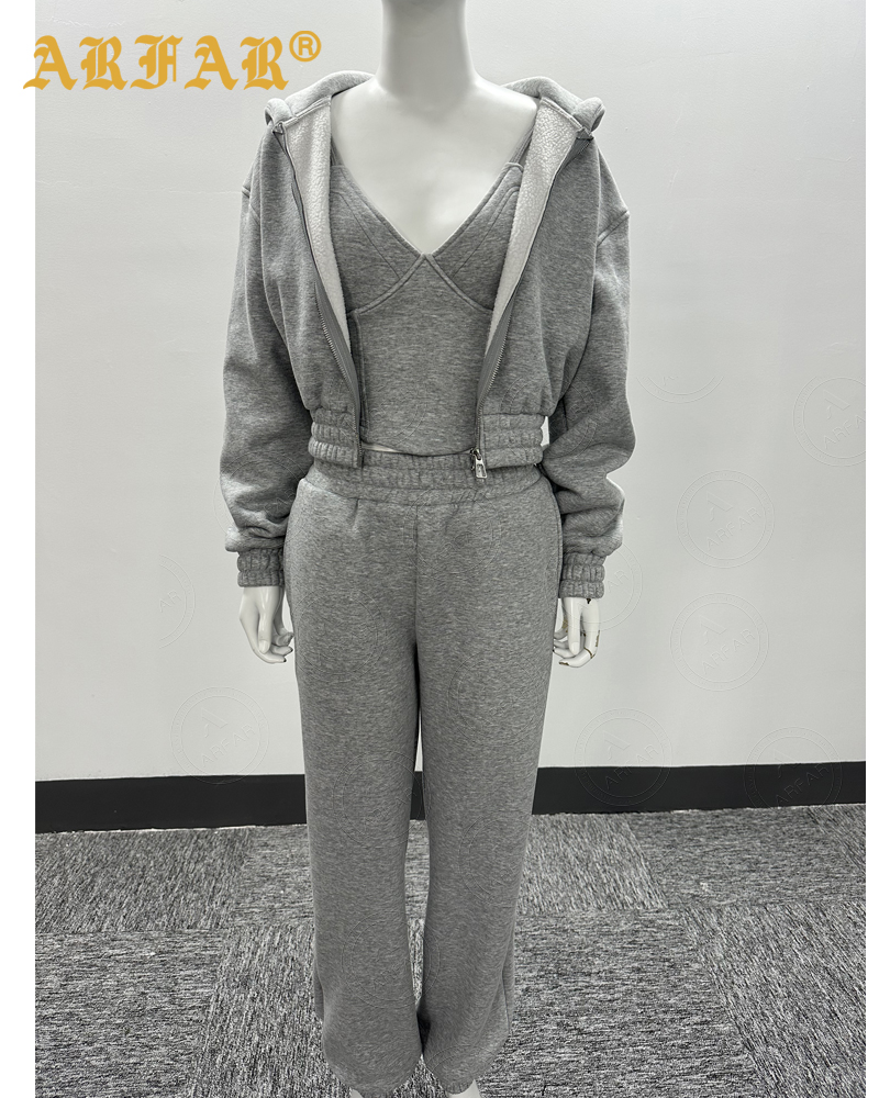 Custom Luxury Designer Brand Women Clothing 2026 New Arrivals Solid Bra Hoodie and Sweat Pants 3 Piece Set Women's Tracksuit