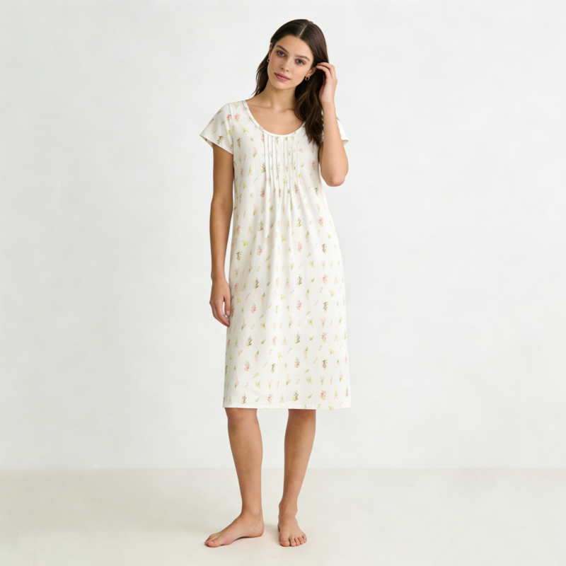 Beefey Stylish Elegant Flattering Comfortable Women's One-piece Nightgown Floral Lace Front Nightie Soft Cozy Knee-Length