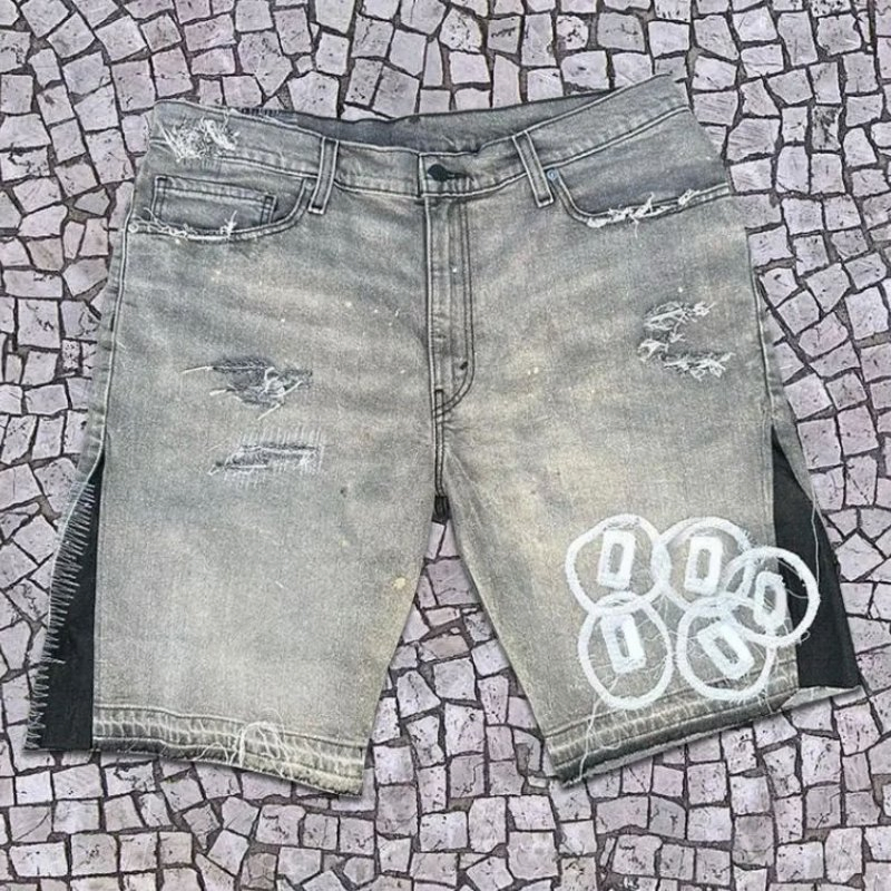 Apparel Manufacturer High Quality Acid Washed Black Distressed Denim Shorts Custom Embroidered Logo Breathable Streetwear Jorts