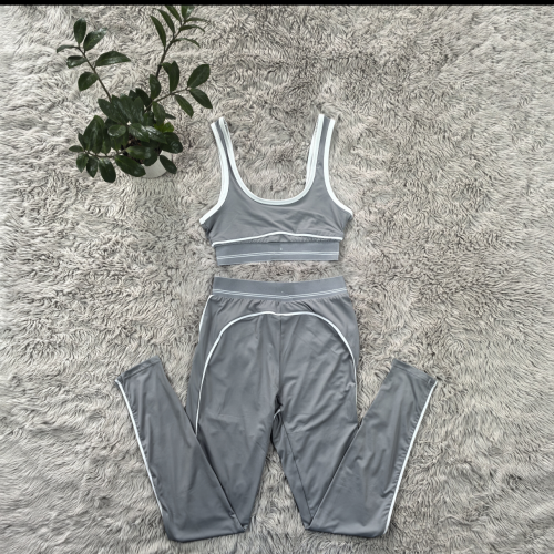 Q6256 Breathable Solid Fashion Sleeveless Sports Vest High Waist Hip Lifting Tummy Control Fitness Yoga Suit 8 Colors in Stock
