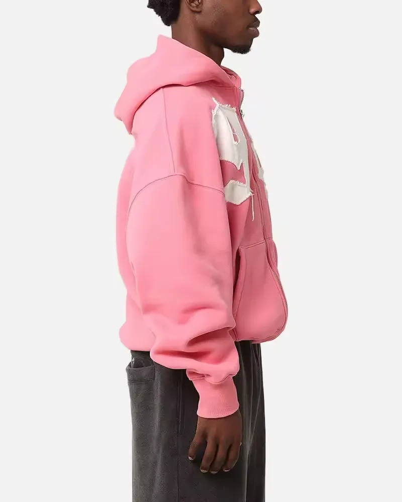 Men's Streetwear Hoodies with Unique Front Graphic Distressed Embroidery Streetwear French Terry Breathable Fleece Hoodie Apparel Men Clothing