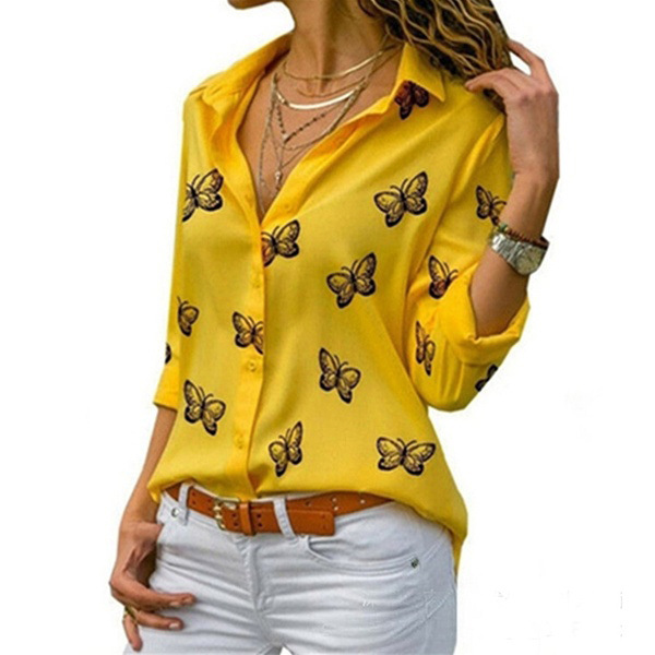 Women's Slim Fit Casual Long Sleeve Chiffon Blouse Close Up