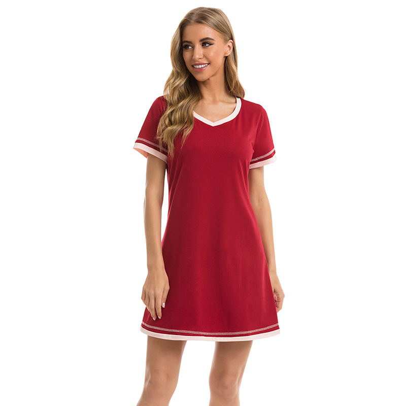 Women's Autumn/Spring/Summer Elegant Luxury Solid Color Breathable Short Sleeve Nightgowns Sleepwear Casual Loungewear Cotton