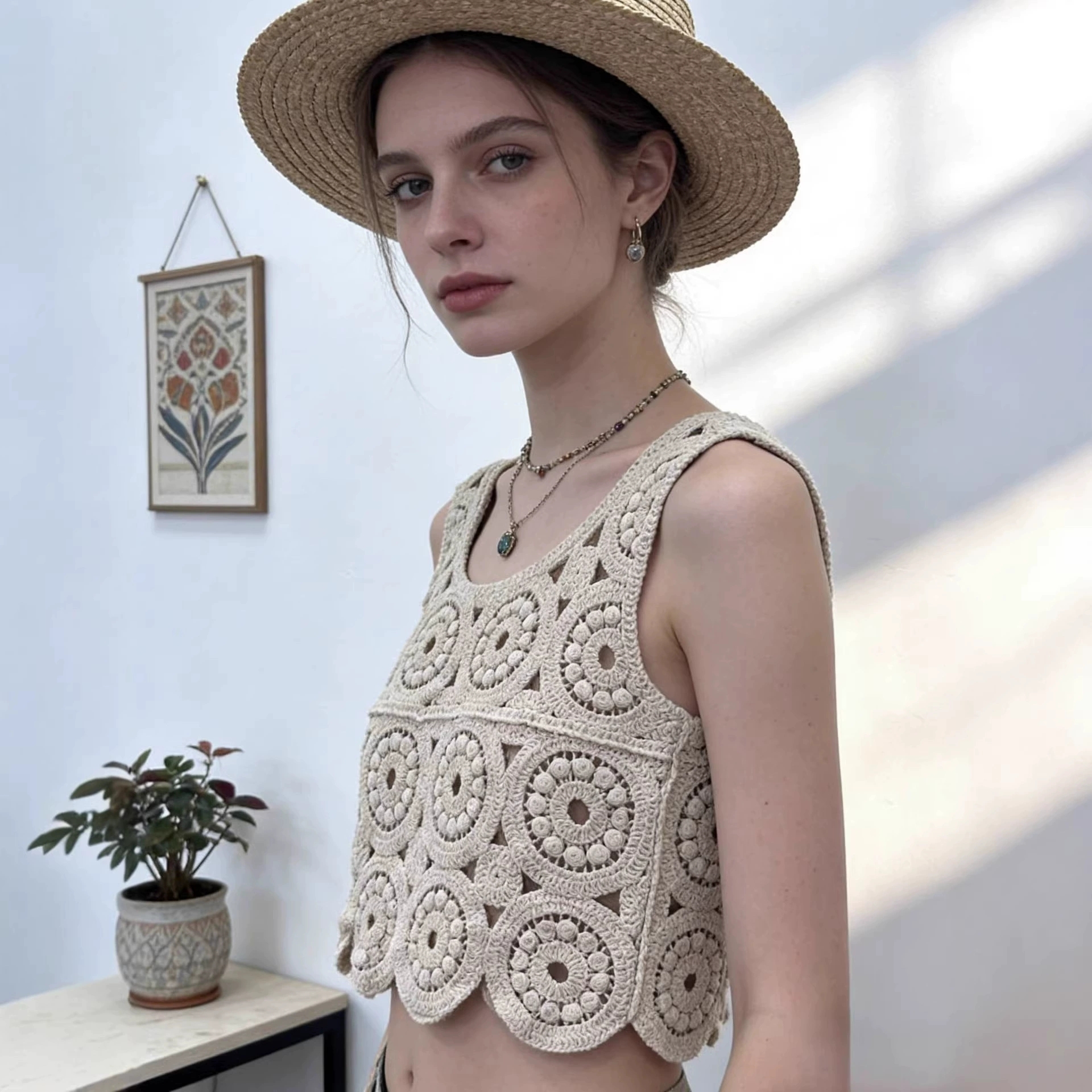 French-style Summer Woolen Short Open-knit Sweater Top 2026 Single-layer Or Layered With 3D Embroidery And Sweet Style