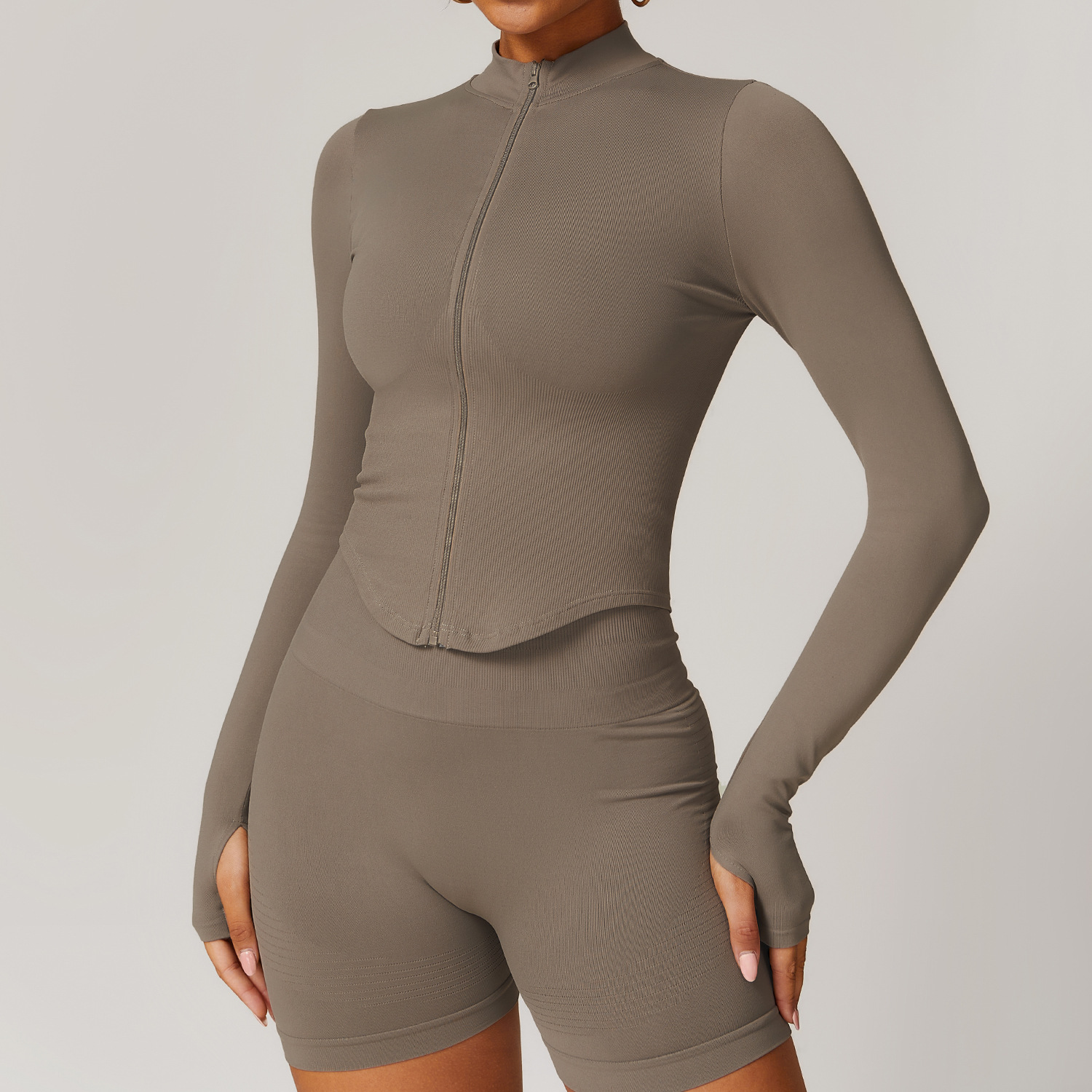Women's Long Sleeve Zipper Yoga Jacket Collar Quick-Drying Sustainable Outdoor Fitness Sports Tops Women's Tight Clothing