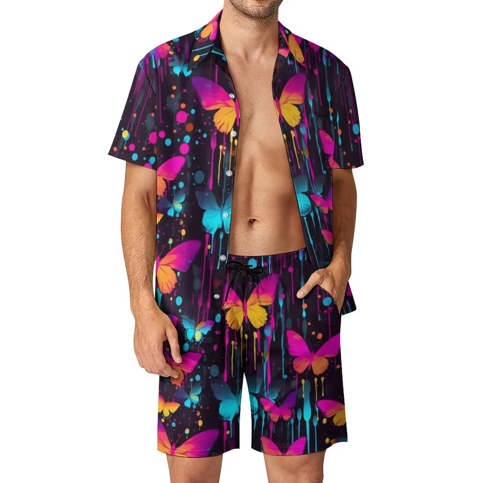 Beachwear Outfit Lightweight Resort Wear Apparel Fashion Resort Set Tropical Print Shirt and Shorts Vacation Ready Beach Outfit