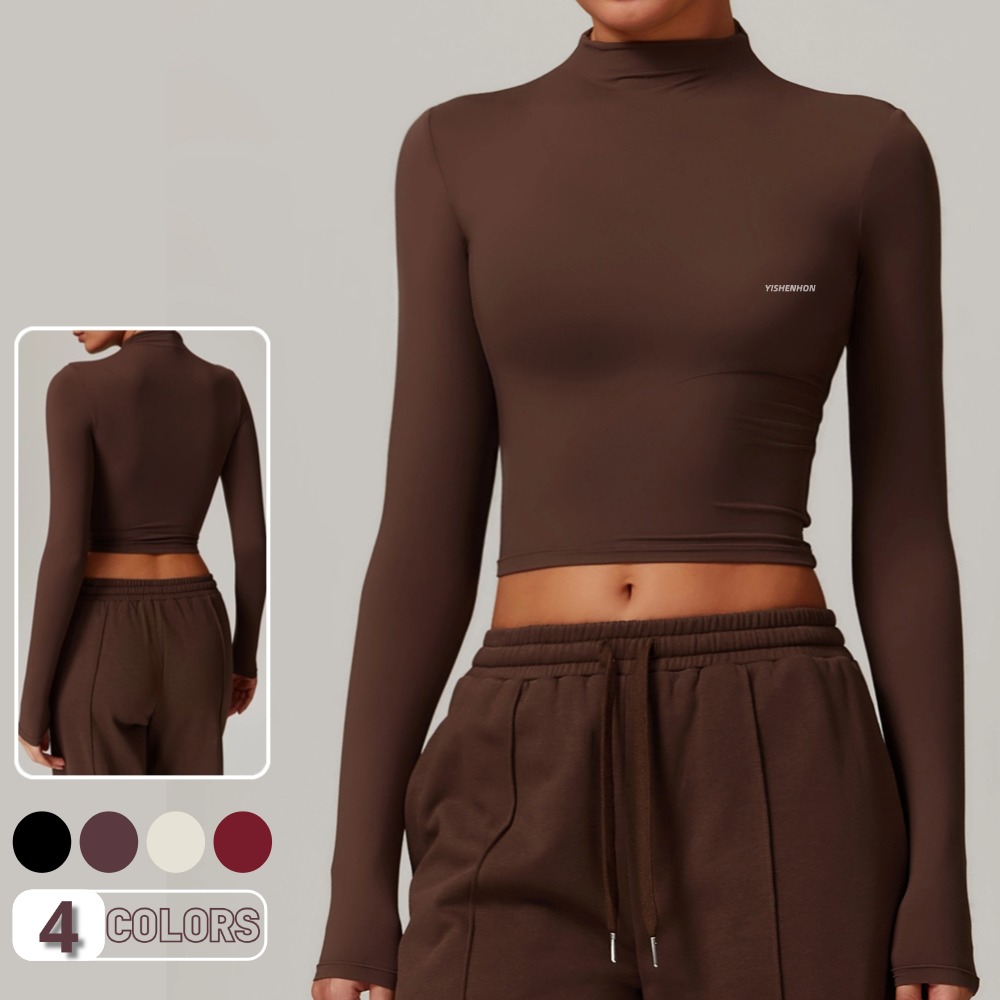 YISHENHON Women's Quick-Dry Slim Fit Crop Tops Long Sleeve Tight T Shirts Custom Wholesale Gym &amp; Sports Wear-for Yoga &amp; Workout