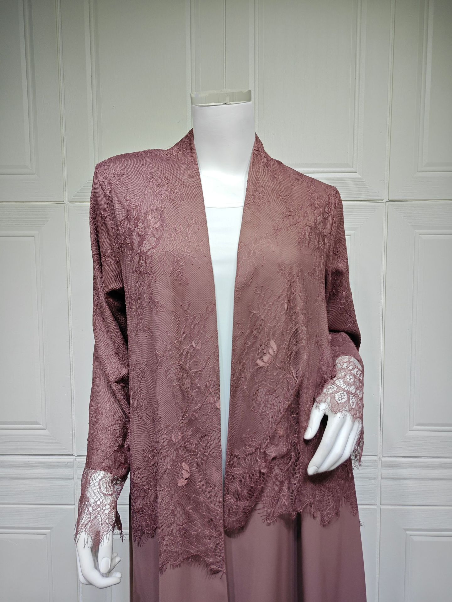 2026 Summer Factory-Direct Modest Womens Abaya Breathable Lightweight Elegant Long Dress Coat Nida Material Lace Patchwork