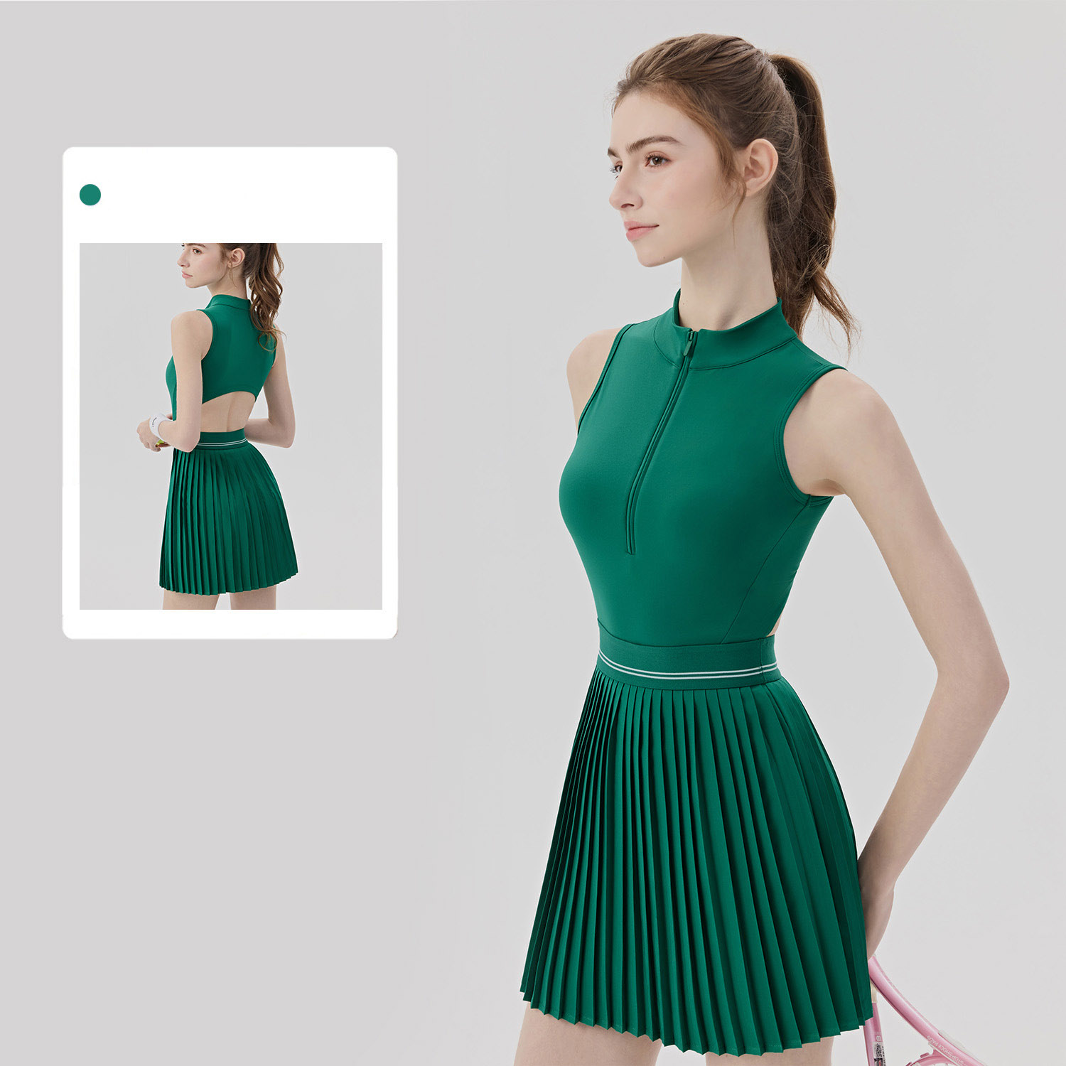 Wholesale Back Hollow Out Women Tennis Wear Half Zipper Dresses Breathable Striped Waist Pickleball Paddle Tennis Dress Luxury